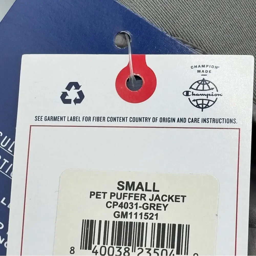 Champion Grey Hooded Puffer Jacket Vest Dog’s Size Small